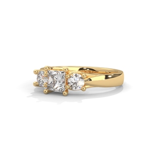 Bague de fiançailles et de mariage pour femme en or plaqué, avec diamant de laboratoire taille princesse et trilogie de diamants - Product Image 2