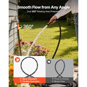 Tuyau d'arrosage de jardin en caoutchouc robuste de 30 m (100 pi), 5/8 po, 4 couches, résistant à 150 PSI (surpression 600 PSI), flexible, anti-pli, pour extérieur, 7,5 m (25 pi), 15 m (50 pi) - Product Image 1