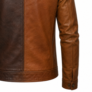 Chaqueta de Cuero Informal Marrón con Paneles, Estilo Urbano, para Otoño e Invierno, Abrigo de Moda Premium para Hombre, Elegante y Cálido - Product Image 4
