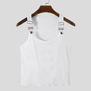เสื้อครอปท็อปผู้ชายแบบใหม่พร้อมสายรัดหัวเข็มขัด แฟชั่นเซ็กซี่ เสื้อกล้ามผ้าฝ้ายยืดหยุ่นสำหรับออกกำลังกาย เสื้อยืดลำลองฮิปฮอปสำหรับฤดูร้อน ลดราคาสุดฮอต - Product Image 2