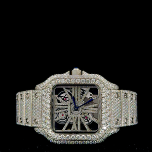 Montre squelette en or blanc certifiée avec testeur de diamants de qualité supérieure, diamants Moissanite VVS, fonctionnant sur piles. - Product Image 1