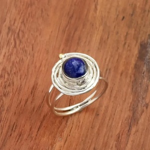 Handmade <b>Lapis</b> <b>Lazuli</b> Round <b>Ring</b> 925 Sterling Silver Spiral Double Band Bohemian Jewelry for Women - Product Image 3