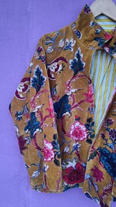 Chaqueta de Terciopelo Suave con Estampado Floral Mostaza para Mujer 2026, Abrigo Bohemio con Estampado Botánico, Blazer de Invierno de Inspiración Vintage - Product Image 6