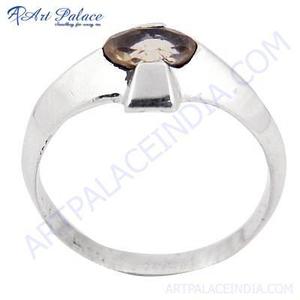 Pretty Oval Smokey <b>Quartz</b> Gemstone Silver <b>Ring</b> - Product Image 1