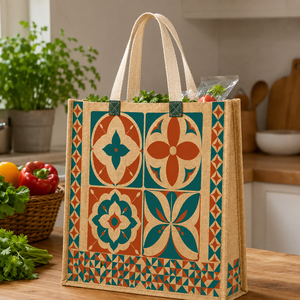 Custom Printed Laminated Jute Grocery Shopping <b>Tote</b> Bag 36x40x15 cm Reusable Wholesale OEM Private Label Manufacturer Exporter - Product Image 6