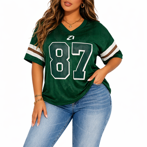 Maillot de football américain vert oversize en maille respirante, style streetwear, avec numéro graphique, haut de gamme, fabrication sous marque privée - Product Image 1