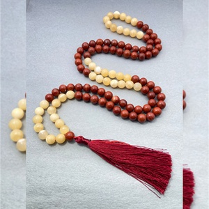 Collier de prière Mala religieux 108 perles de 8 mm en calcite et jaspe, fait main de qualité supérieure, souvenir en cristal, énergie de guérison bouddhiste - Product Image 1