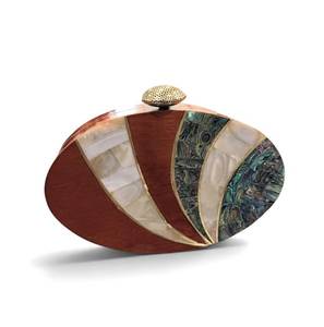NEHA ENTERPRISES Luxury Handmade Modern Wood Clutch <b>Bag</b> with Mother of Pearl Inlay and Gold Accent Top Personalization - Product Image 1