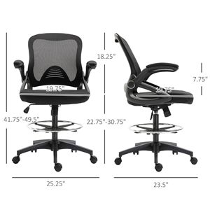 Sedia da Ufficio Alta per Disegno Tecnico con Supporto Lombare, Braccioli Ribaltabili, Poggiapiedi Regolabile, Seduta Nera, Altezza Regolabile - Product Image 3