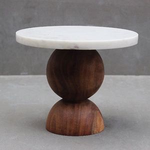 Modern Customizable Round Marble <b>Cake</b> <b>Stand</b> with Wood Base Handmade Dessert Display Pedestal Party Home hotel - Product Image 2