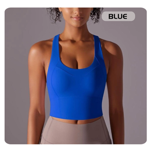 Haut court blanc dos nageur à col rond et bretelles convertibles, sans couture, respirant, extensible, en Spandex et Polyester, pour le yoga et le sport, avec short de sport intégré - Product Image 4
