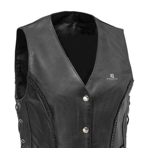 <b>Women</b> Genuine Leather Motorcycle <b>Waistcoat</b> Biker Vest Vintage Slim Fit Sleeveless Outerwear Pockets Casual Fashion Windproof - Product Image 3