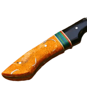 Couteau de chef à motif Damas argenté avec manche décoratif orange et noir, accent rayé multicolore, couteau utilitaire de cuisine - Product Image 4