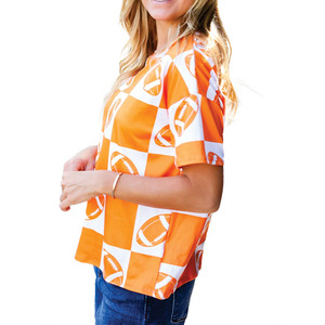 Trendy Unisex Orange White Color Checkered Football Print Short Sleeve T Shirt Game Day Casual Top Streetwear women's shirt USA - Product Image 6