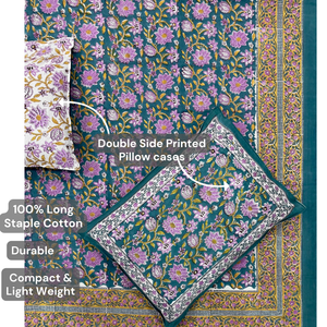 Sábanas de Matrimonio Súper Suaves, Duraderas, Ecológicas, Agradables al Tacto, con Estampado Floral Jaipuri, Hechas a Mano en India, 100% Algodón Premium, 200 Hilos - Product Image 3