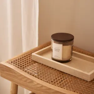 Plateau de service rectangulaire en marbre beige, fait main, moderne, résistant au feu, décoratif pour la cuisine, le salon, la villa, revêtement mural - Product Image 1