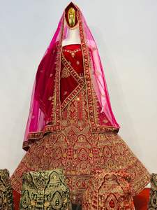 La plupart des tendances Velvet Bridal Lehenga Full Heavy Flair, Long Choli, Mirror & Jarkan Stone Work High in Demand This Wedding Season - Product Image 4