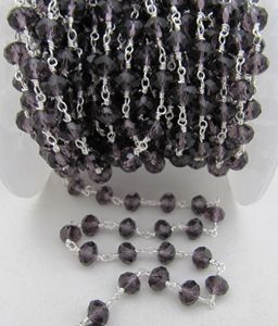 Purple Amethyst Hydro Quartz Rondelle Faceted Beaded 6mm Size Stainless Steel 18K Gold Plated <b>Rosary</b> Chain Jewellery Making - Product Image 2