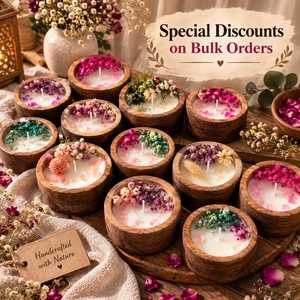 Bougie artisanale en pot de bois avec fleurs séchées naturelles, parfum floral, durée de combustion de 20 à 40 heures, parfum d'ambiance rustique pour la maison, centre de table - Product Image 2