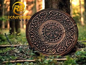 โล่ไวกิ้งยุคกลางทำมือจากไม้ทรงกลมพร้อมหัวโล่โลหะสำหรับคอสเพลย์และการจัดแสดง - Product Image 3