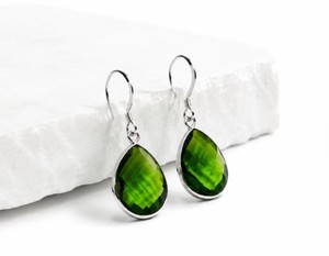 Pendientes Colgantes de Piedra Caliza Natural Vintage al por Mayor, Facetados, Plateados, con Gema Verde, Hechos a Mano, Joyería de Moda Unisex - Product Image 1