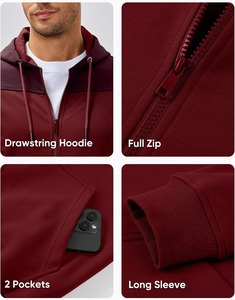 Sweat-shirt à capuche zippé pour homme, couleur unie, en polaire, décontracté, avec poches, respirant, coupe régulière, pour l'automne - Product Image 5