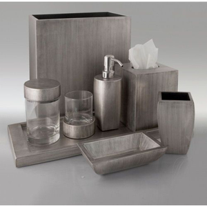 Ensemble d'accessoires de salle de bain modernes en résine : distributeur de savon, porte-brosse à dents, boîte à mouchoirs, plateau, poubelle – Décoration pour hôtel et maison - Product Image 1