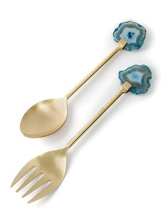 Luxury Golden Stainless Steel and Agate Salad Server Set for Home Kitchen Hotels Restaurants Weddings - Product Image 1