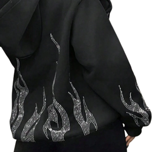 Hot Selling 2026 Latest Custom Design <b>Rhinestone</b> Pullover Hoodie Unisex Street Fashion Wear Oversized Boxy <b>Rhinestones</b> <b>Hoodies</b> - Product Image 6