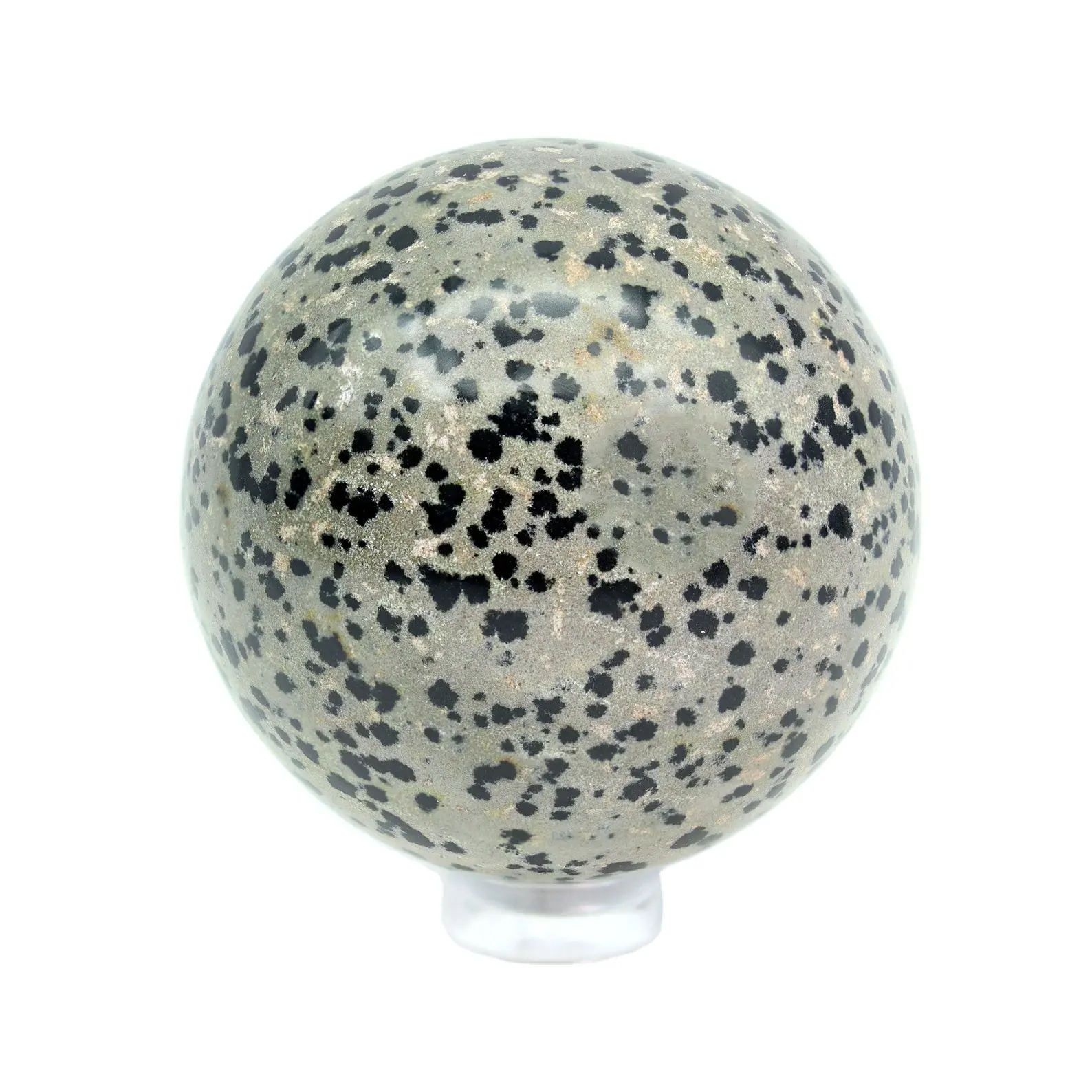 Bola de esfera de jaspe dálmata Natural, piedra de jaspe dálmata redonda, Reiki, artesanal, con rejillas de cristal