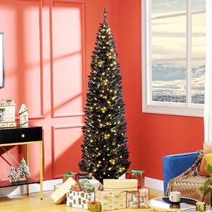 7ft Slim Artificial Christmas <b>Tree</b> with Realistic Branches and Warm White LED <b>Lights</b> Black Pencil <b>Tree</b> Decor - Product Image 2