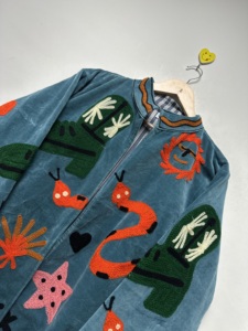 Veste d'hiver unisexe en coton tricoté brodé Suzani, personnalisable, respirante, coupe-vent, motif floral, manches longues, velours - Product Image 2