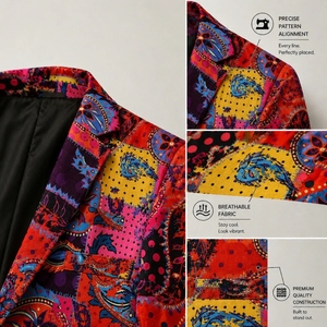 Nouveau Blazer de Costume Homme en Lin Slim Imprimé Floral Respirant pour Fête, Collection Automne 2021 - Product Image 4