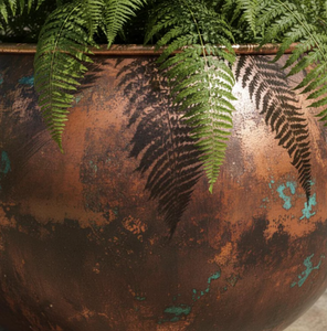 Rustic Metal Floor <b>Vase</b> Round Handmade Copper Finish For Floral Display peened surface spherical planter dimpled copper globe - Product Image 4