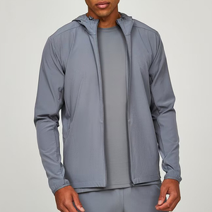 <b>Men's</b> 100% Polyester Windbreaker <b>Jacket</b> Patchwork Design Front Logo Running Sports Zipper Closure Hooded Collar Waterproof - Product Image 4