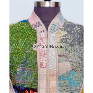 Chaqueta Acolchada 100% Algodón Hecha a Mano por A2ZCraftBazar, Diseño Floral Vintage, Tela Transpirable, Botones Forrados, Primavera Otoño - Product Image 3