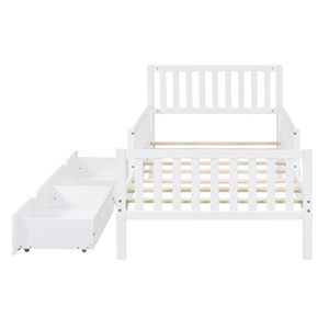 Letto a piattaforma in legno bianco per bambini, misura twin, con sponde su entrambi i lati e due cassetti contenitore - Product Image 6