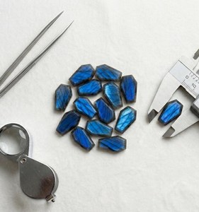 Pierre précieuse naturelle Labradorite en forme de cercueil, coupe à facettes, éclat bleu, 7x14mm, pierre lâche pour bijoux personnalisés, vente en gros de pierres précieuses - Product Image 5