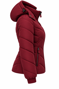 Chaqueta Acolchada con Capucha para Mujer, Color Vino Borgoña, de Alta Demanda, con Cierre de Cremallera, Manga Larga, Relleno de Poliéster, para Invierno, OEM - Product Image 3