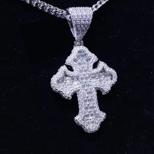 Collar Religioso de Lujo para Hombre, Cruz de Moissanita VVS Personalizada, Plata de Ley 925, Estilo Hip Hop, con Incrustaciones de Diamantes, Pasa el Test de Diamantes - Product Image 3