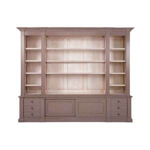 Meuble de présentation exécutif en bois de teck avec colonnes à plateau plat et pieds en aile, support multimédia en bois massif, ensemble combiné - Product Image 1