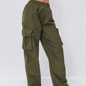 Pantalon cargo à taille élastique pour femmes, pantalon long à jambes larges avec plusieurs poches, décontracté, streetwear d'extérieur - Product Image 2