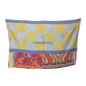 Indian Vintage Handmade <b>Quilts</b> Indian Reversible Hand Stitched Heavy <b>Throw</b> Old Sari Blanket Patch Work Heavy 3 To 5 Layer Kantha - Product Image 2