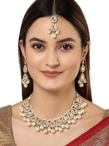 Ensemble collier, boucles d'oreilles et bracelet en alliage plaqué or, imitation perle, forme goutte d'eau, bijoux de mariage classiques pour femmes - Product Image 5
