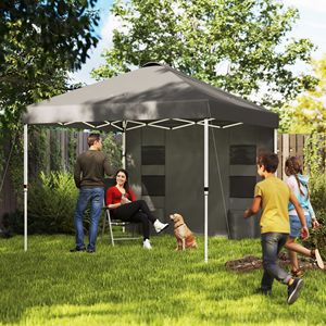 Tenda a Baldacchino Pop-up 3x3 Metri Grigio Scuro con Pareti Laterali, Altezza Regolabile, Riparo Solare Istantaneo con Tasche Portaoggetti - Product Image 2