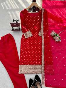 Ensemble élégant de Kurti, pantalon et dupatta en soie brodée Fendy, spécial Eid - Product Image 4