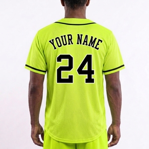 Maillot de baseball personnalisé jaune vert néon, boutonné sur le devant, manches courtes, maille respirante, nom et numéro de l'équipe - Product Image 3