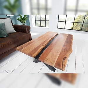 Vandana <b>Vintage</b> Flow Wood Modern Eco-Friendly Durable <b>Coffee</b> <b>Table</b> AMAZONAS 105cm Acacia Black Metal X-frame Live Edge - Product Image 1
