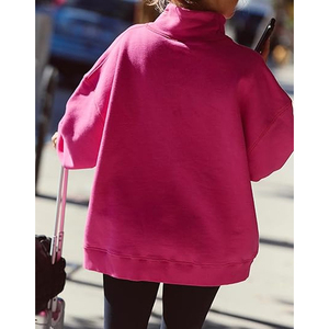 Sweat-shirt d'hiver à épaules tombantes, col montant personnalisé, en polaire douce, coupe oversize, manches longues, imprimé sérigraphié pour femme - Product Image 4