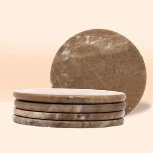 Sous-verres en marbre beige et brun, sous-verres ronds en pierre de marbre pour table, vintage et faits à la main - Esthétique luxueuse - Product Image 3